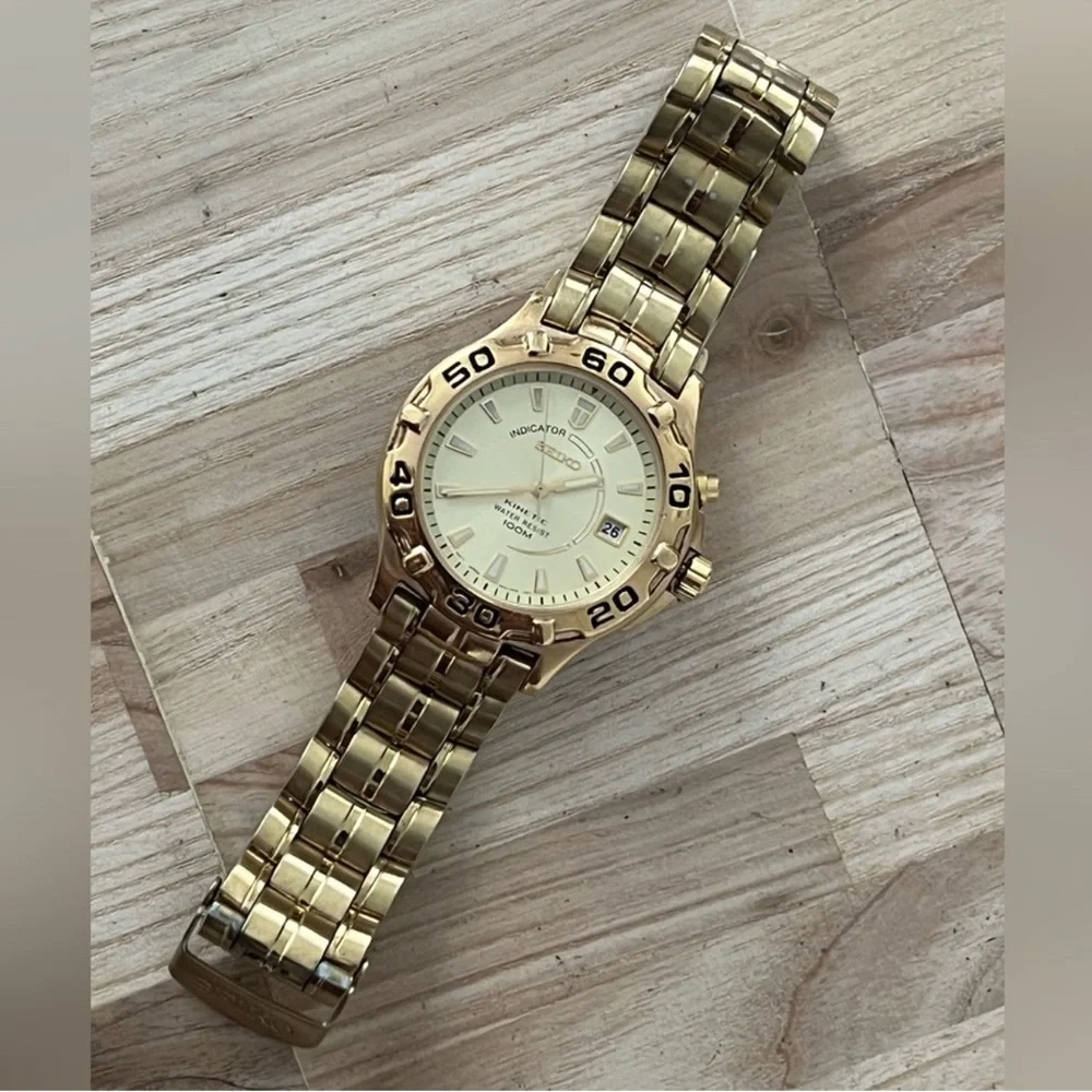 Seiko Rare Kinetic Men's Watch Automatic Gold-Tone Bracelet Dial Date Window